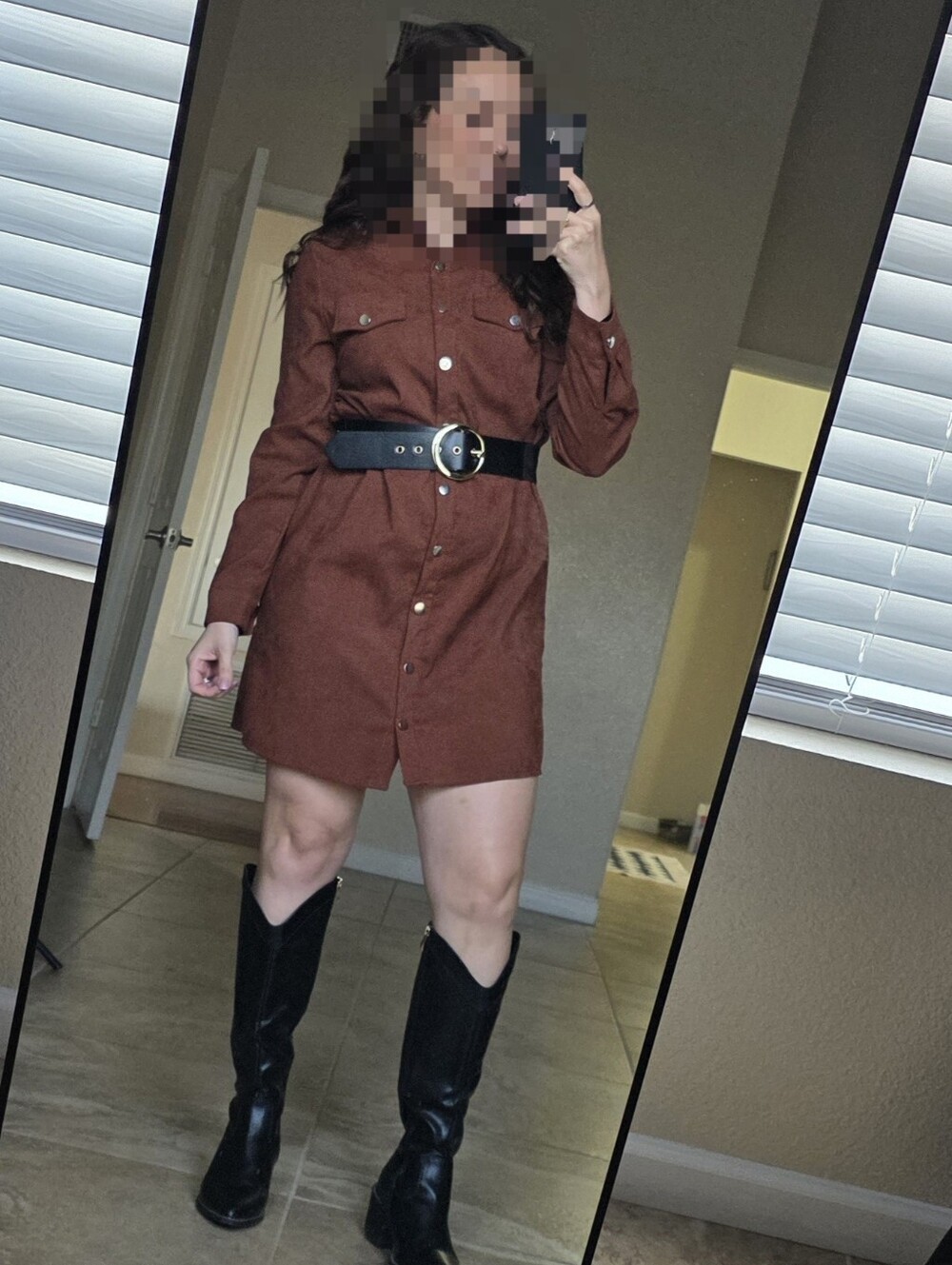 Rust Brown Button-Front Shirt Dress